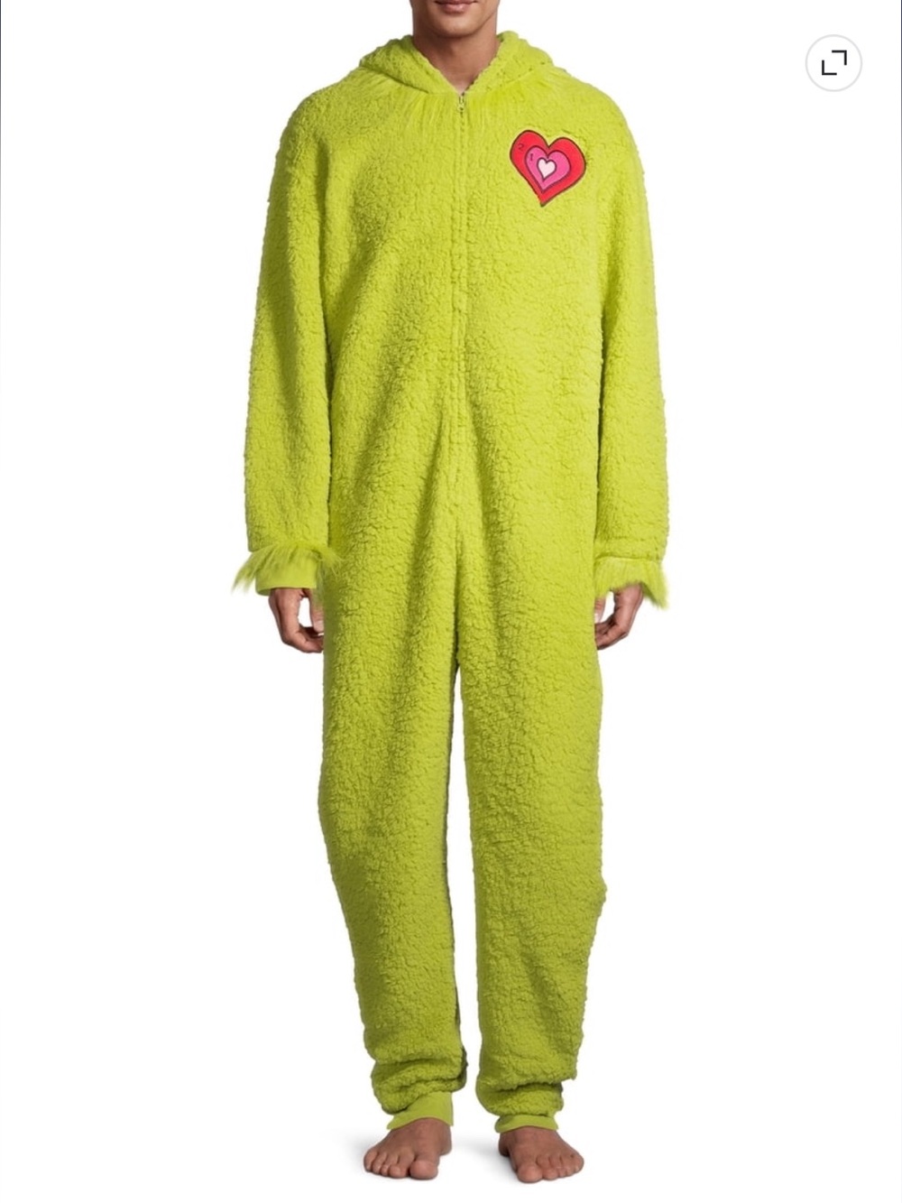 The Grinch Green Sherpa Hooded One Piece Pajama Costume Adult mens XL